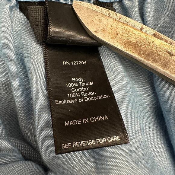 Ali Miles Womens Pullover Top Size M Blue Boho Peasant Southwestern Bell Sleeve - Picture 4 of 8